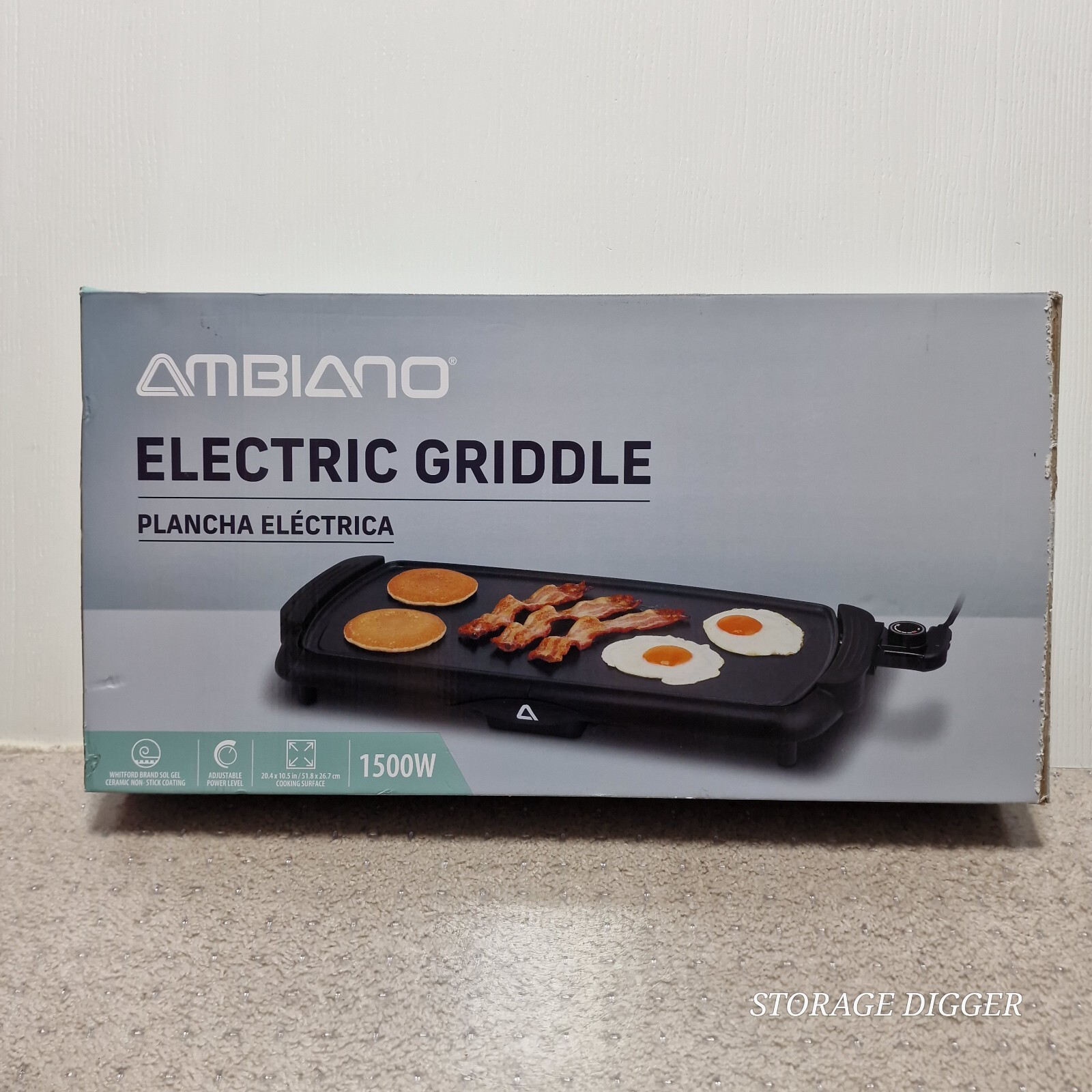 Ambiano Electric Griddle Black Non-Slip Pattern 1500W Adjustable Power Level