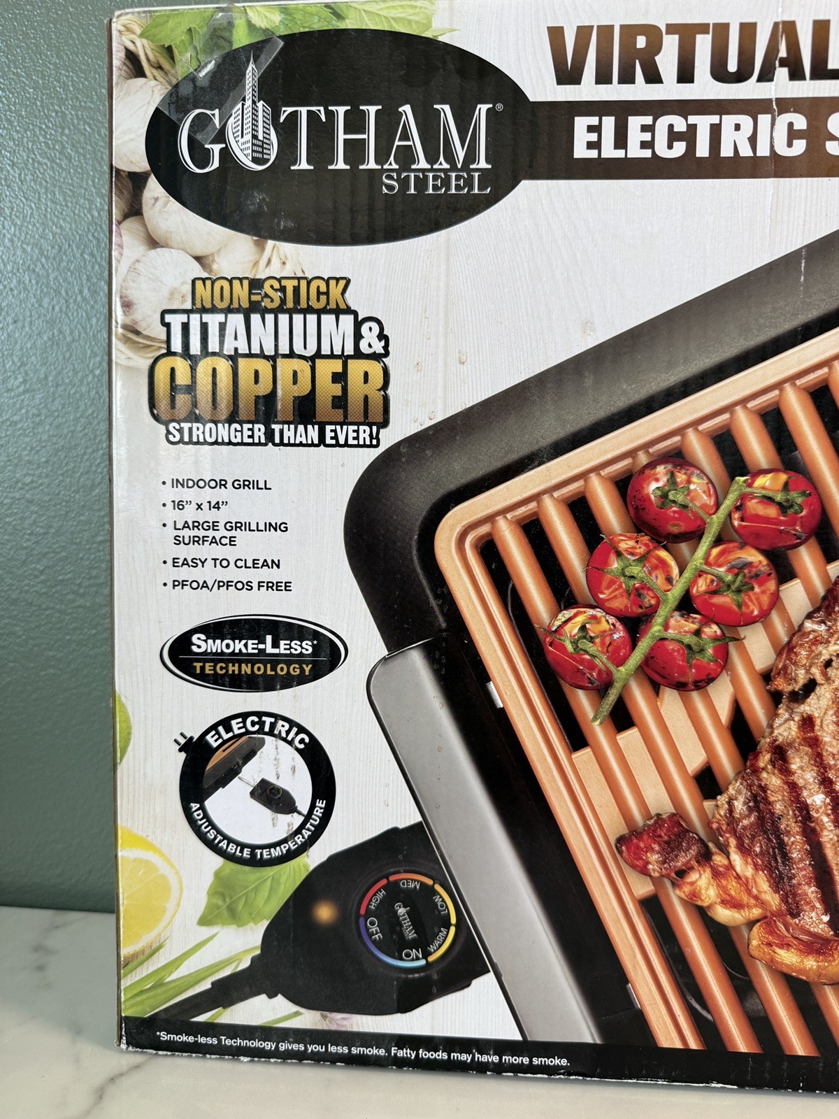 Gotham Steel Smokeless Electric Grill Non-Stick Titanium Ceramic Copper 16×14
