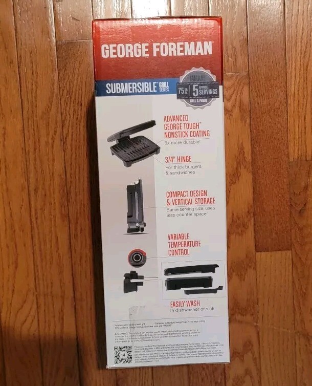 NEW George Foreman 5-Serving Submersible Indoor Grill w/ Black Plates GRECV075B