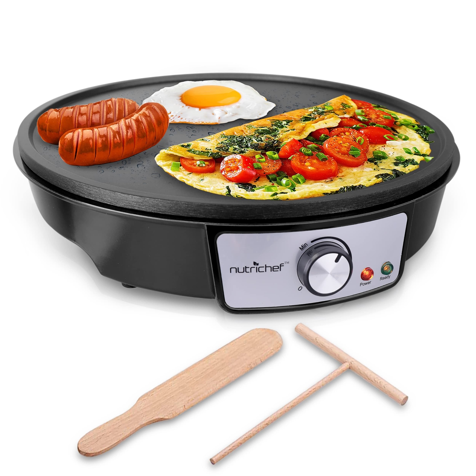 NutriChef Electric Griddle & Crepe Maker | Nonstick 12 Inch Hot Plate Cooktop…