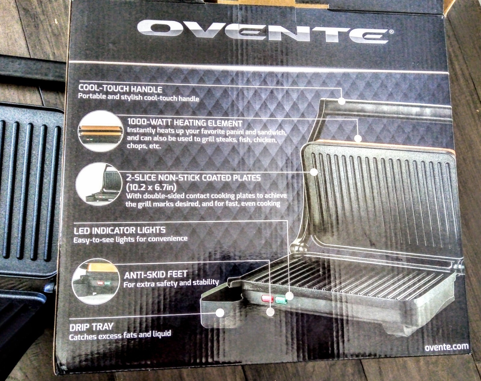 OVENTE PANINI electric Grill/Press 1000/Watts, Model SM-1201G2