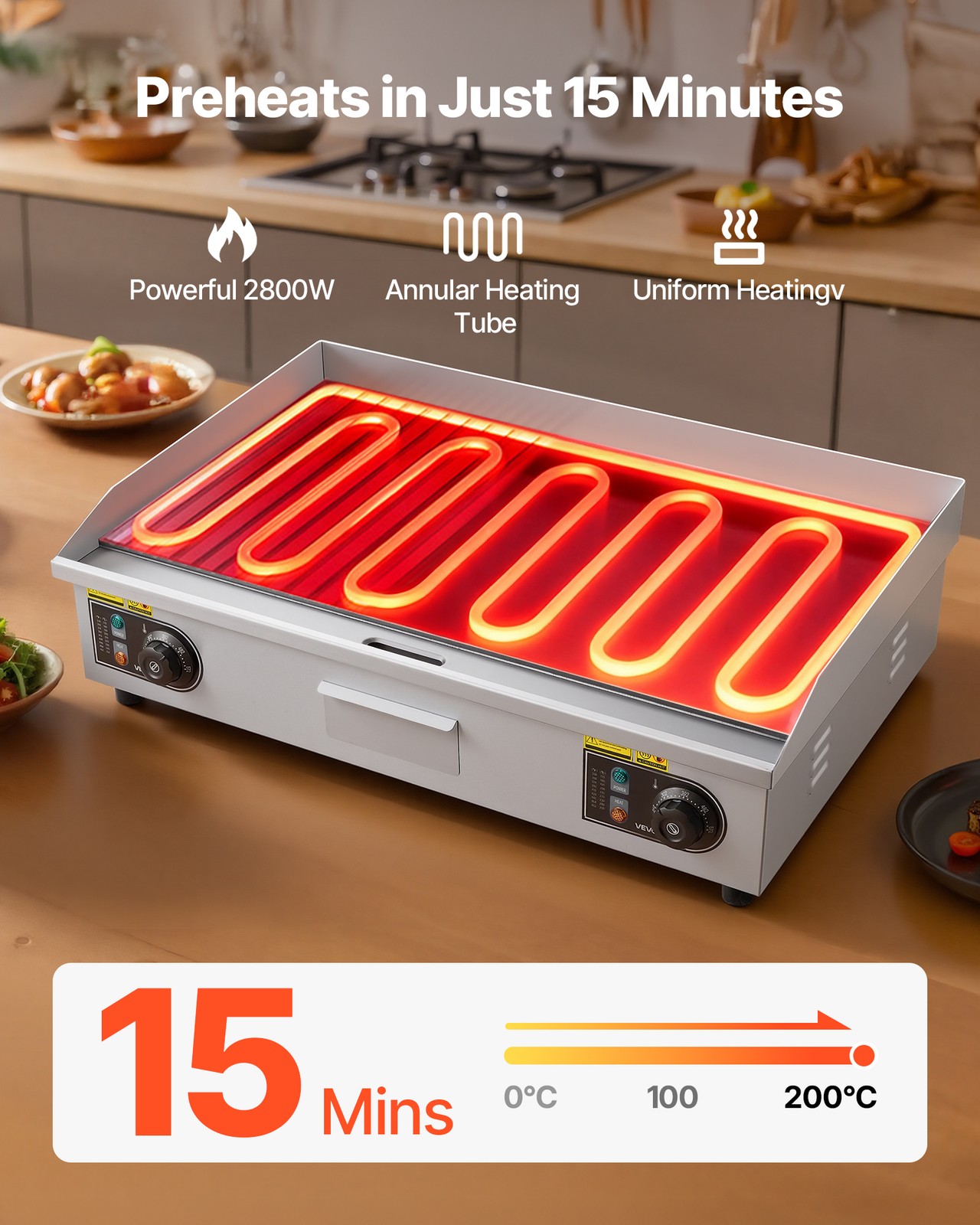VEVOR Commercial Electric Griddle Half Flat Grill 28.54 x 15.75 in(NO PLUG)
