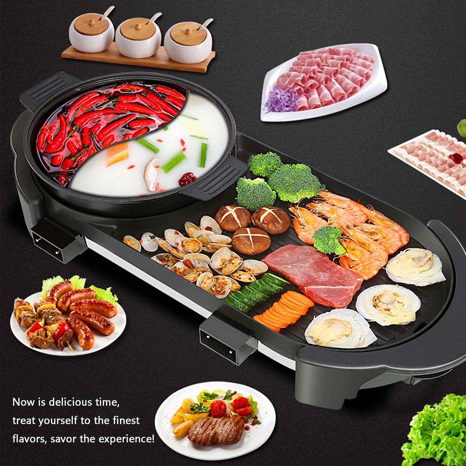 Hot Pot with Grill, Electric Hot Pot 2 in 1 Shabu Shabu Hot Pot Korean BBQ Gr…