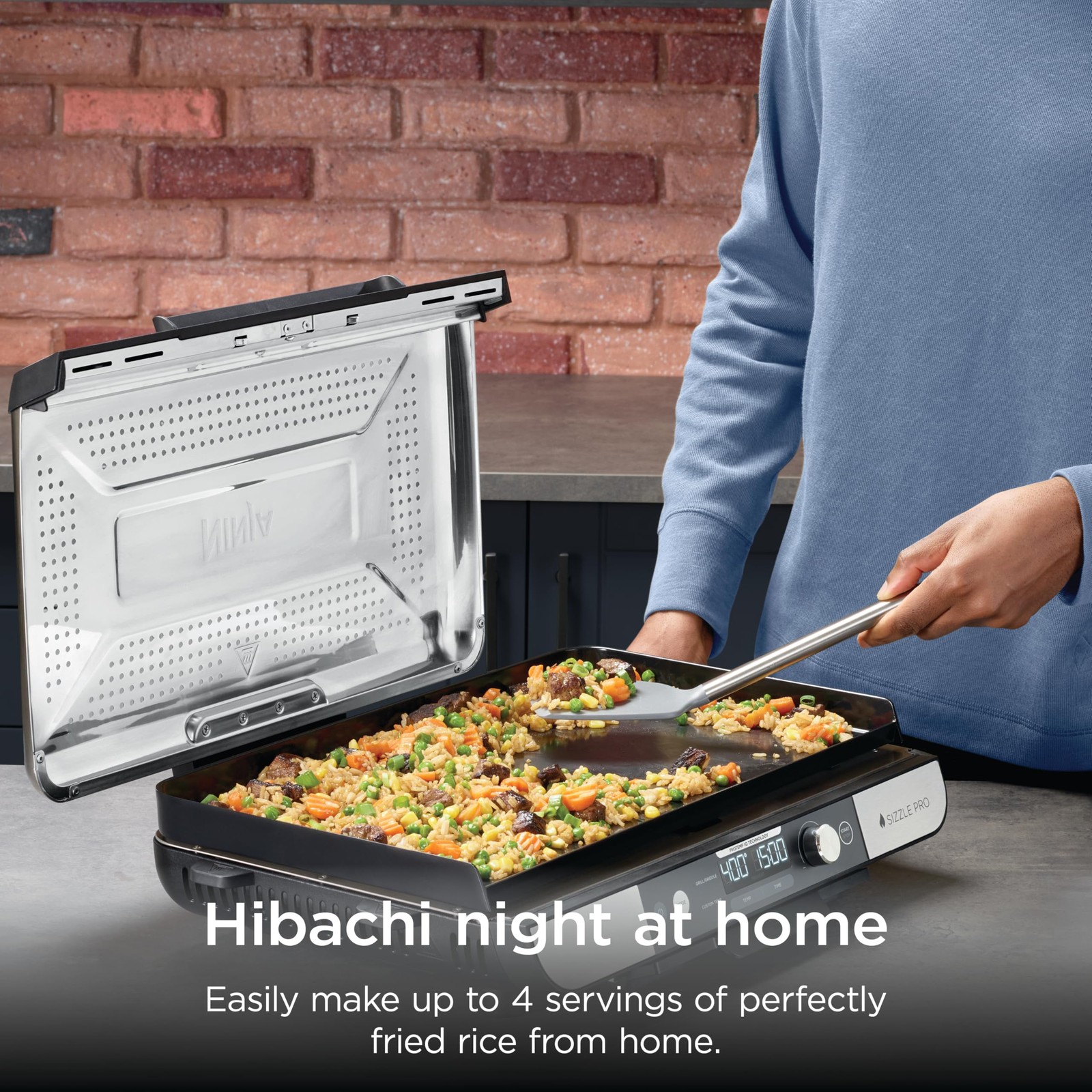 Ninja Sizzle Pro XL 20-Inch Indoor Griddle + Grill, Detachable Ventilated Lid…
