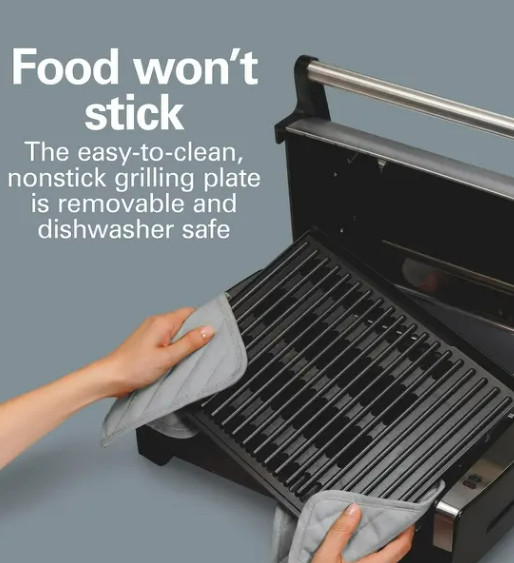 Grill Indoor Searing Electric Beach Hamilton Removable Flavor Stainless Steel