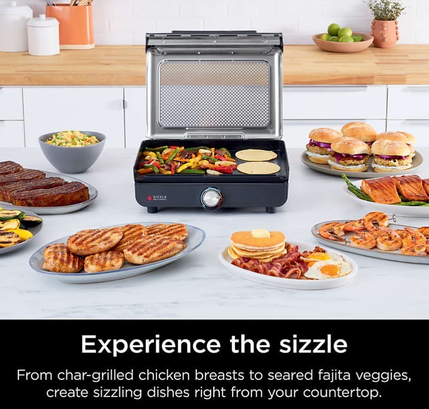 Ninja GR101 Sizzle Smokeless Indoor Grill & Griddle, 14” Interchangeable Plates
