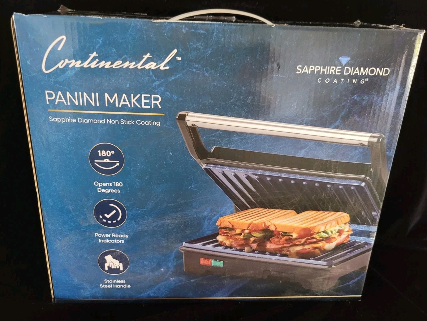 Continental Panini Maker Sapphire Diamond Coating Stainless Handles NEW