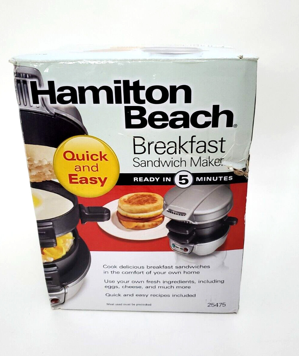 Hamilton Beach Breakfast Sandwich Maker 25475 Egg Muffin Bagel Recipes NEW Open