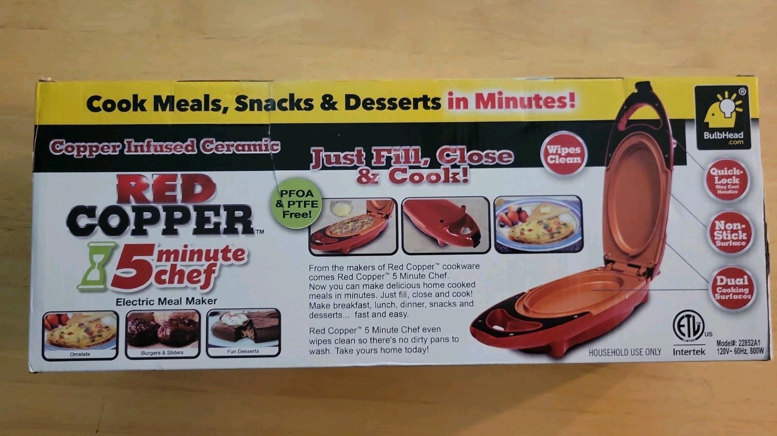 NEW OLD STOCK Copper Red 5 Minute Chef Electric Meal Omelet Maker Sealed In Box