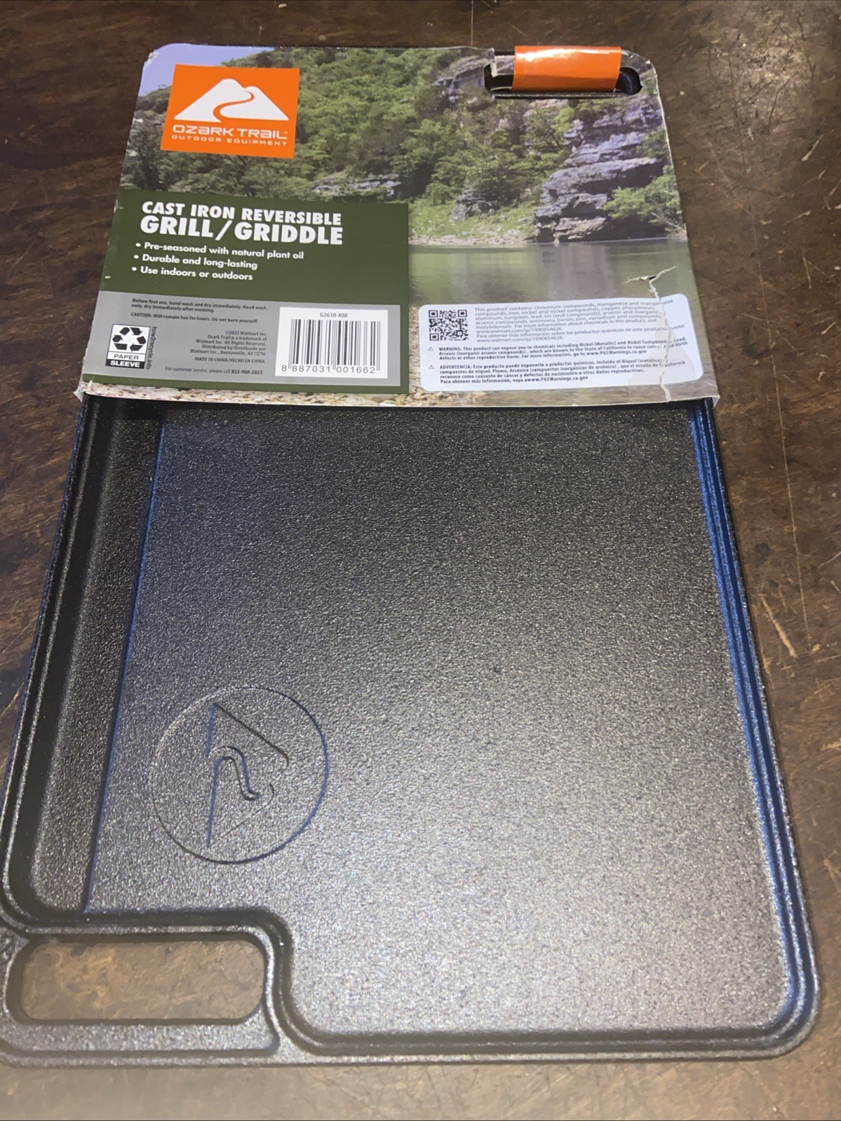 Ozark Trail Deluxe Cast Iron Reversible Grill Griddle Plate, 16”x 9” PreSeasoned