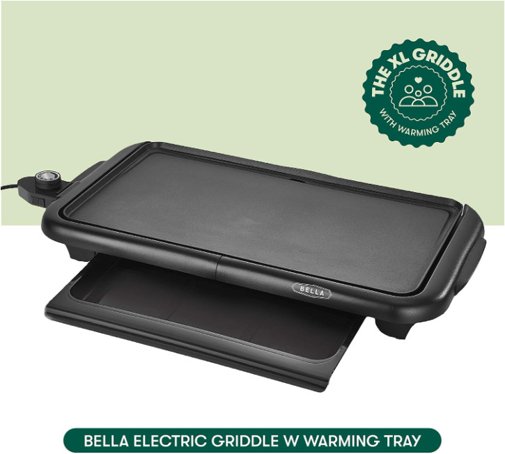 Plancha eléctrica con bandeja calentadora – Parrilla interior sin humo, superfic