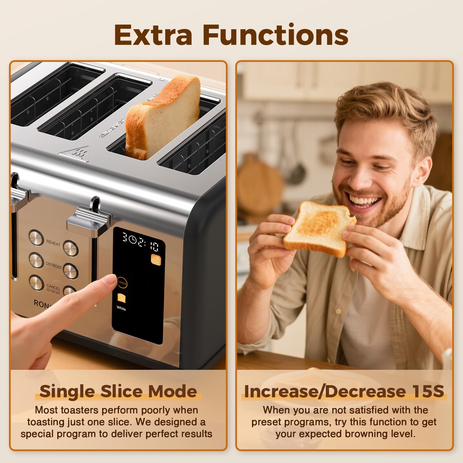 4 Slice Touch Screen Toaster, Easy-to-Use Digital Stainless T-86R-BK, Black