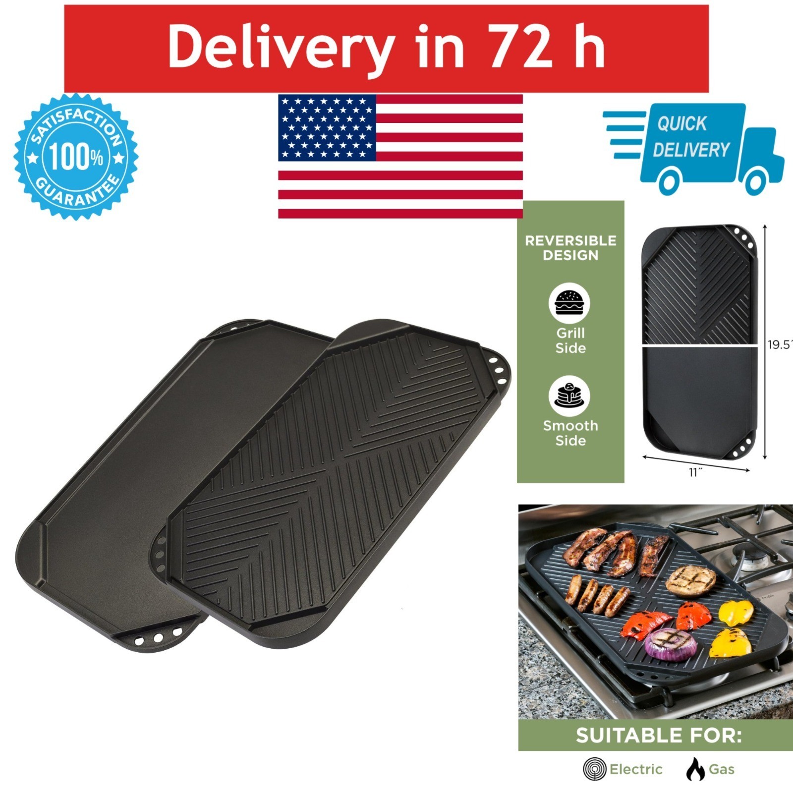 Ecolution Reversible Grill/Griddle Pan, Non-Stick, Dishwasher Safe