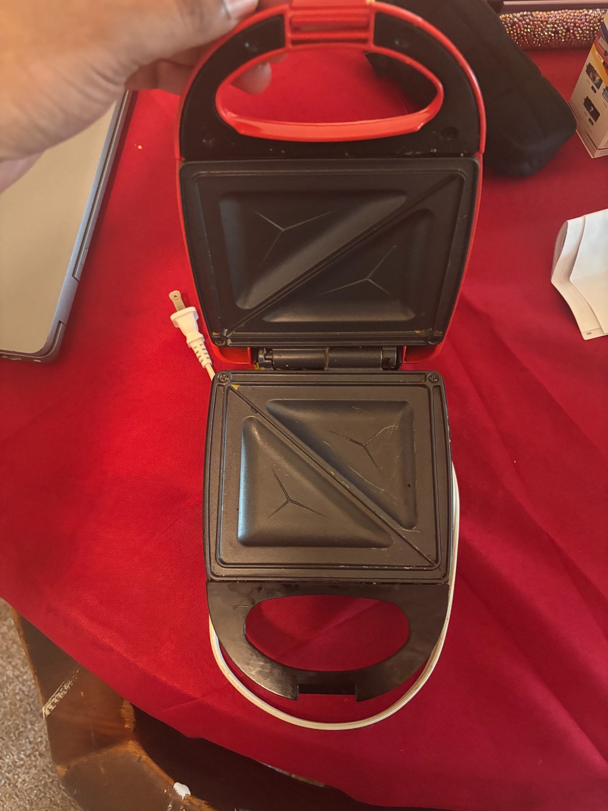 Nostalgia Red My Mini Sandwich Maker Seals & Toasts Meats Omelets Panini