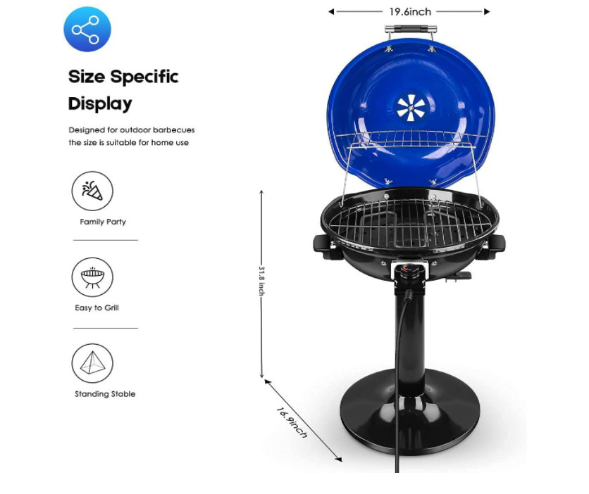 Parrilla BBQ Electrica Para Interior Y Exterior Con Tapa De 1600W Antiadherente