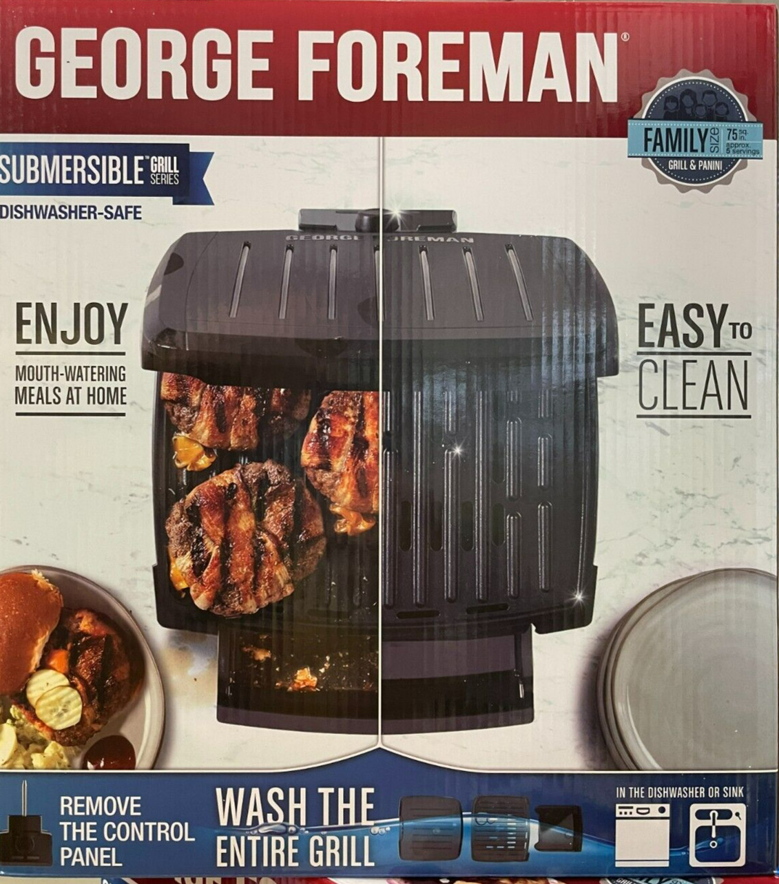 George Foreman – GRECV075B – 5-Serving Submersible Grill – Black Plates