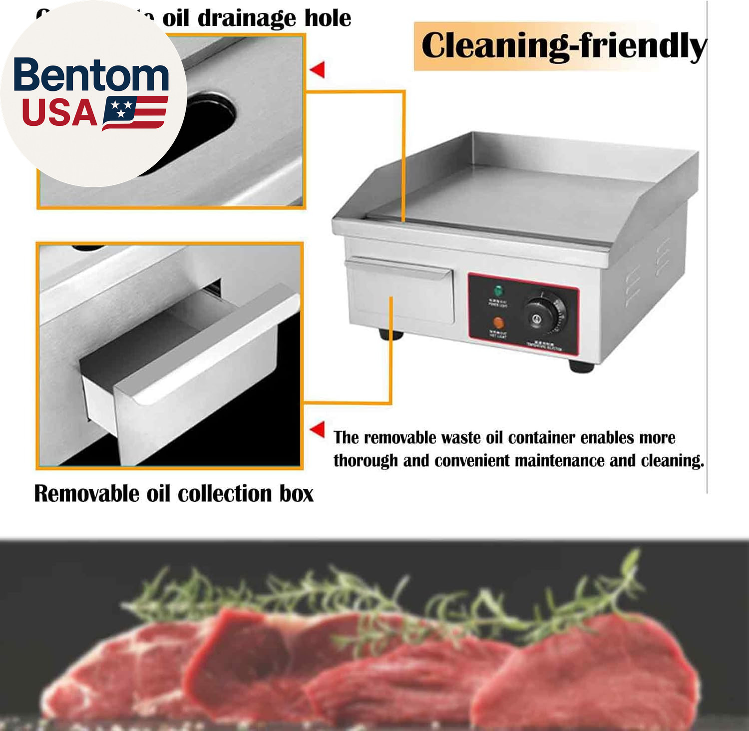 Stainless Steel Flat Griddle Grill, 1.5Kw Commercial Electric Griddle with Preci