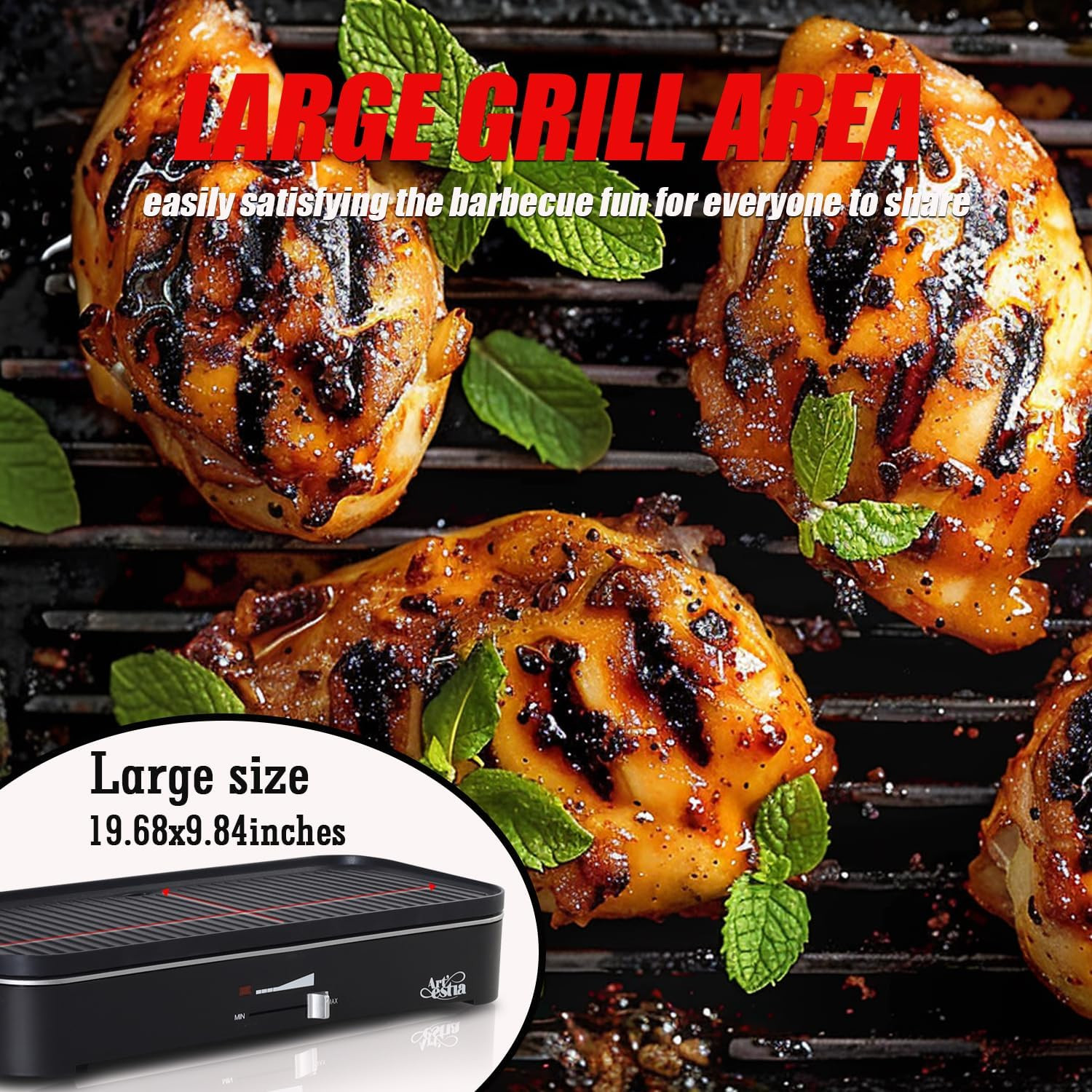 1800W Electric Outdoor Grills with Lid Indoor Smokeless Grill for Balcony with T