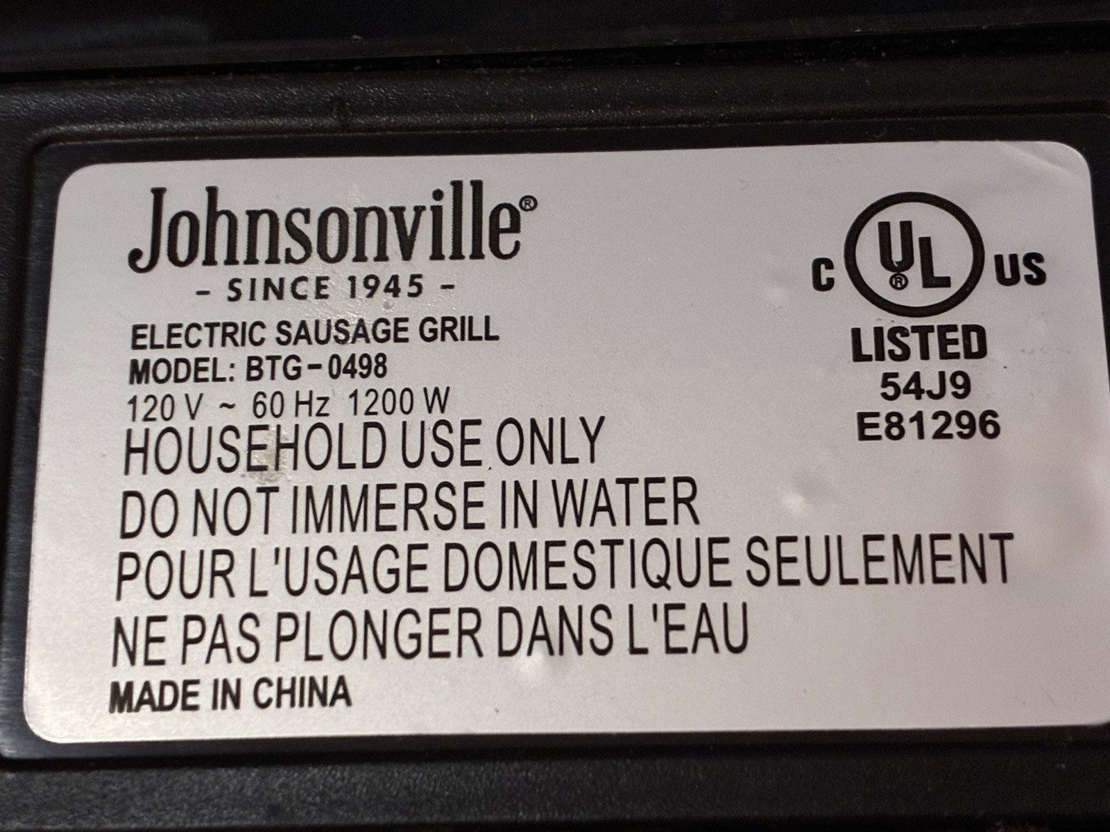 Johnsonville Sizzling Sausage Grill W/ Box And Manuals Electric Indoor Grill