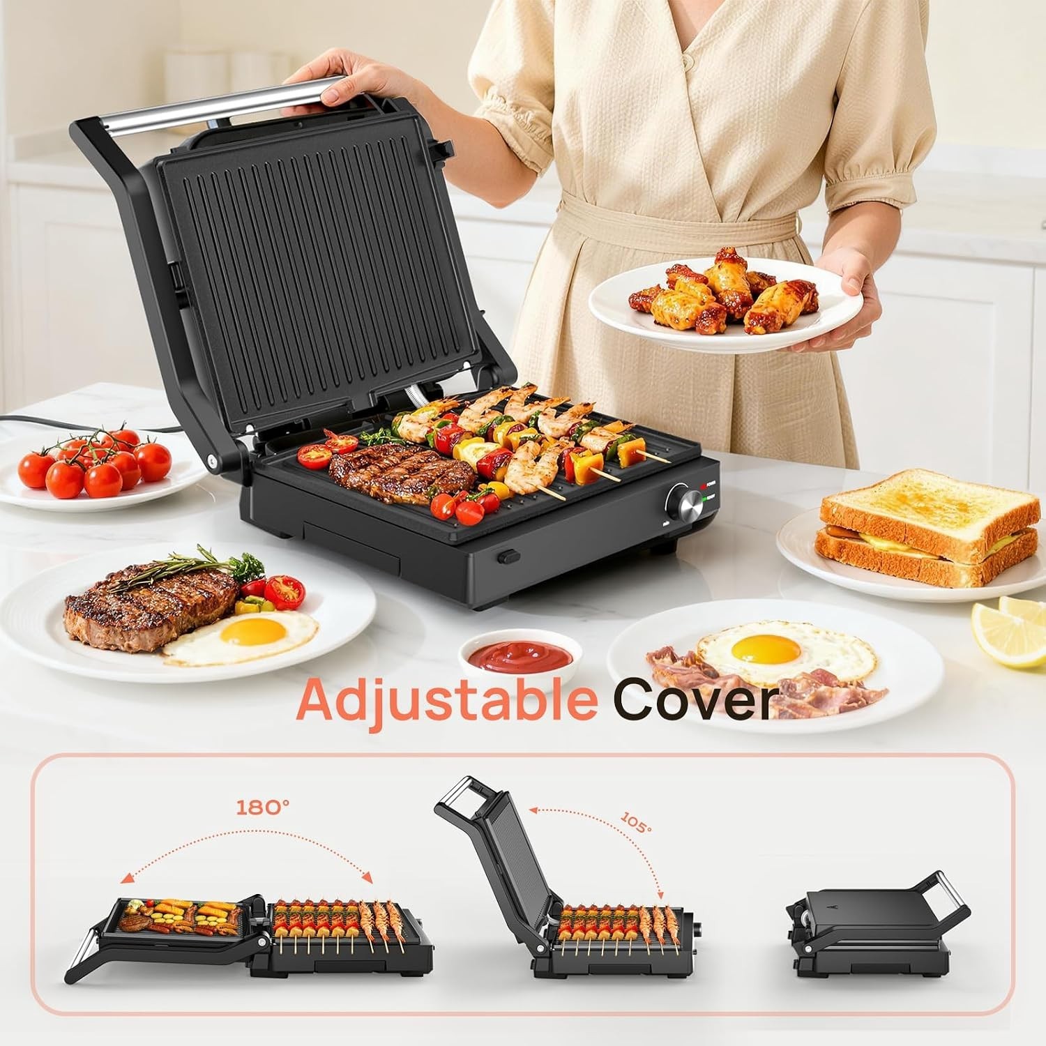Effortless Cooking with 14-Inch Electric Indoor Grill & Removable Plates – 1600W