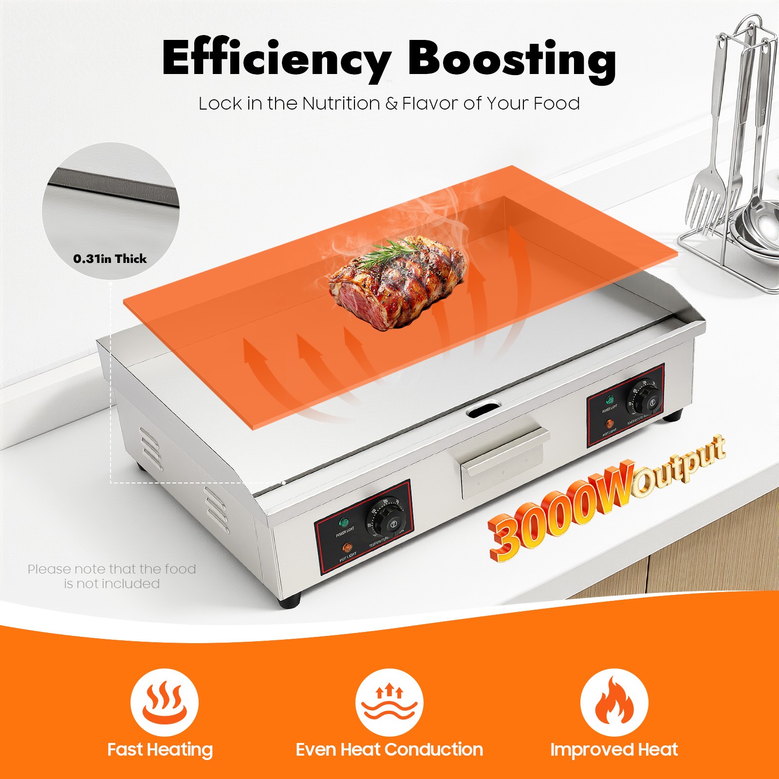 3KW 30″ Commercial Electric Countertop Griddle Grill BBQ Flat Top Heating Plate
