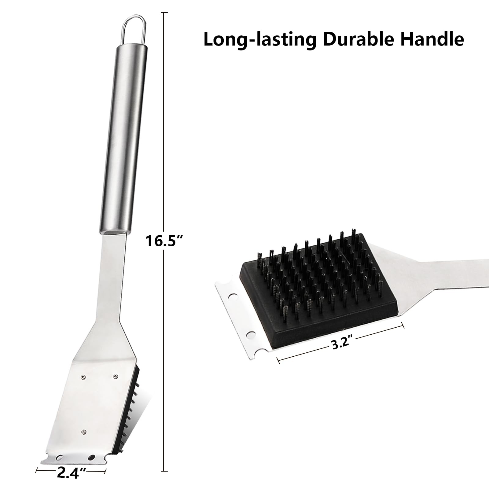 16.5” Grill Brush and Scraper with 2 Replacements & 1 Silver