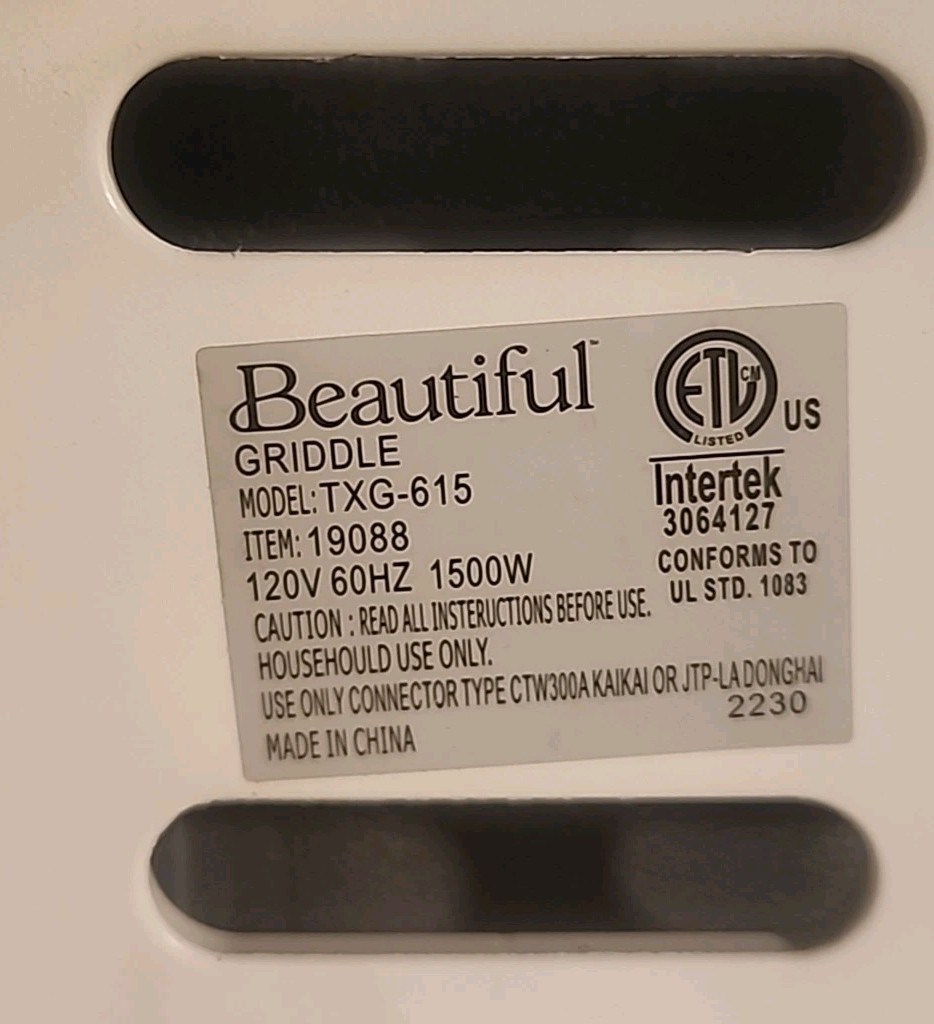 Beautiful Electric Griddle 12″x 22″ Non-Stick White Icing by Drew Barrymore EUC
