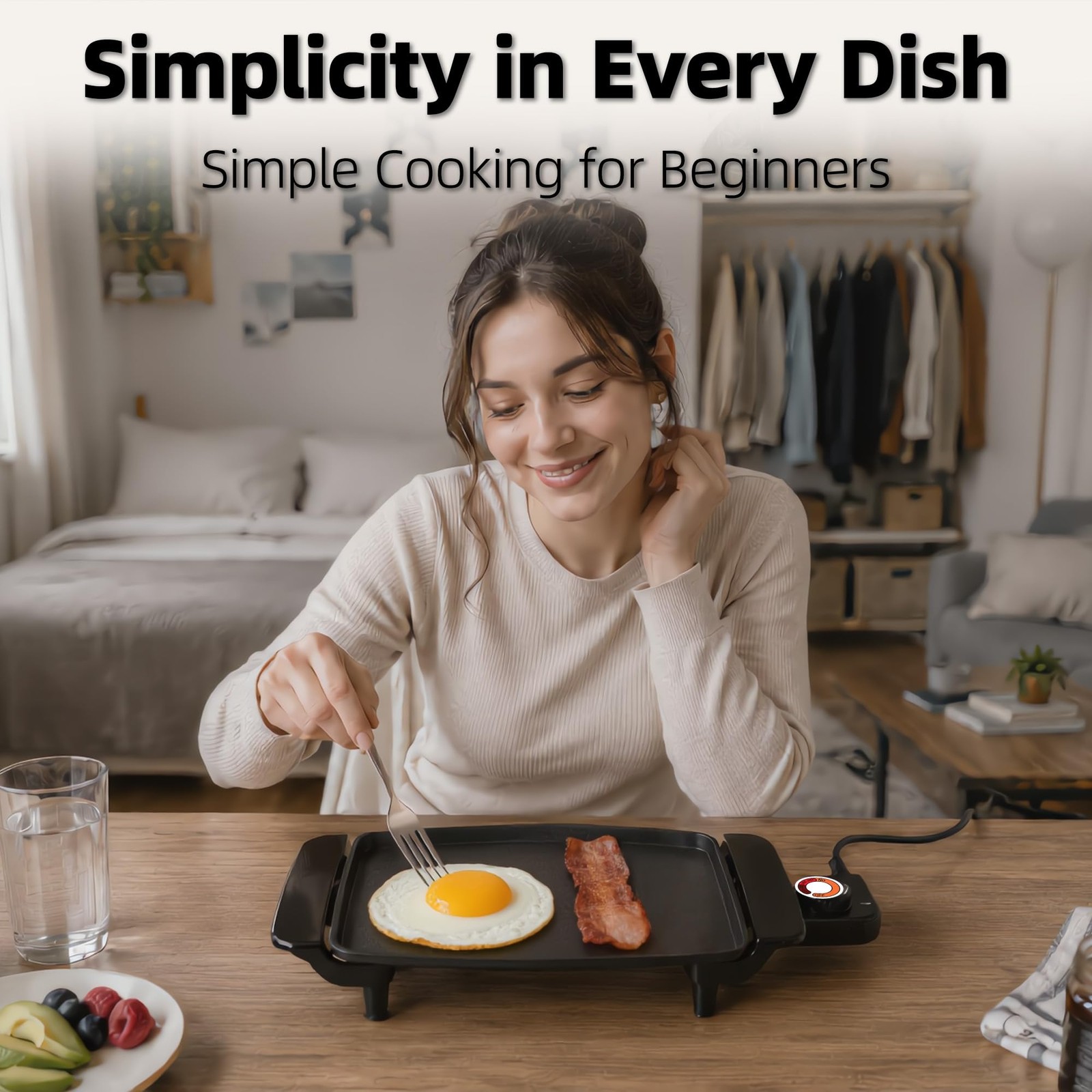 I-Keukenn Small Electric Griddle, 10 Inch Mini Ceramic Non-Stick Electric Ski…