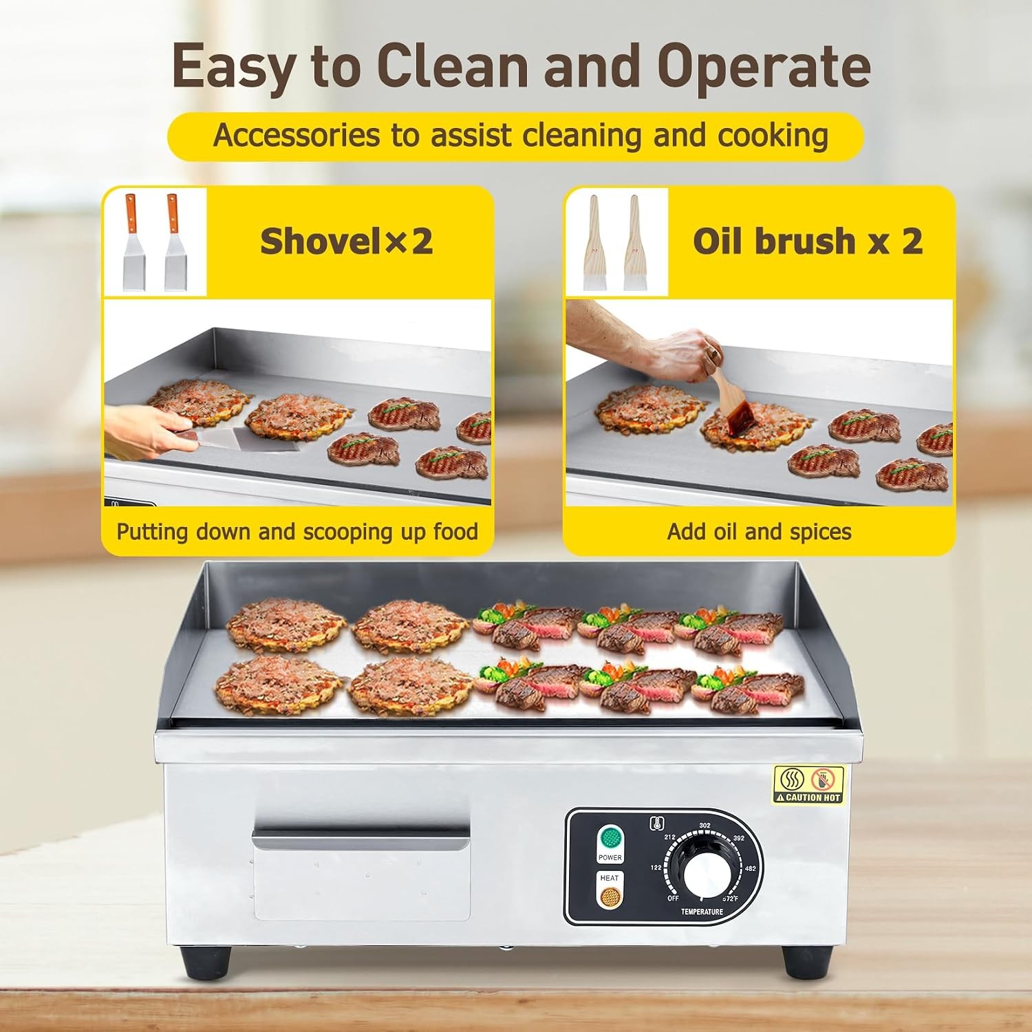 14 in Electric Griddle for Cooking Non-Stick Grill Plate Adjustable Temperature