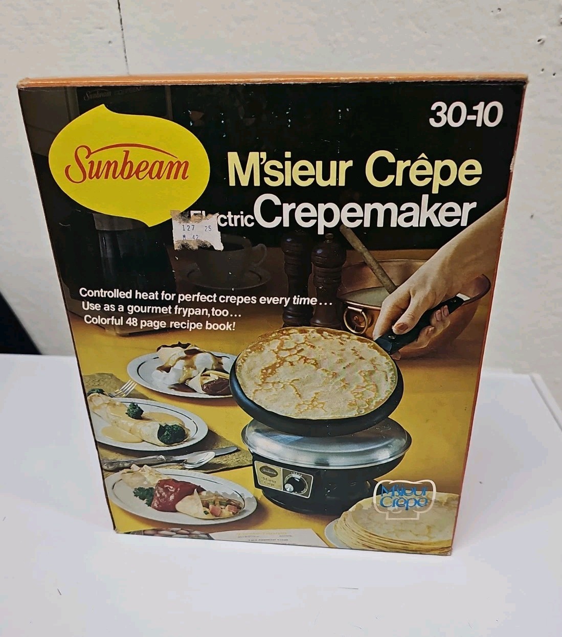 UNUSED Vintage 1976 Sunbeam Model 30-10 M’Sieur Electric Crepe Maker Open Box