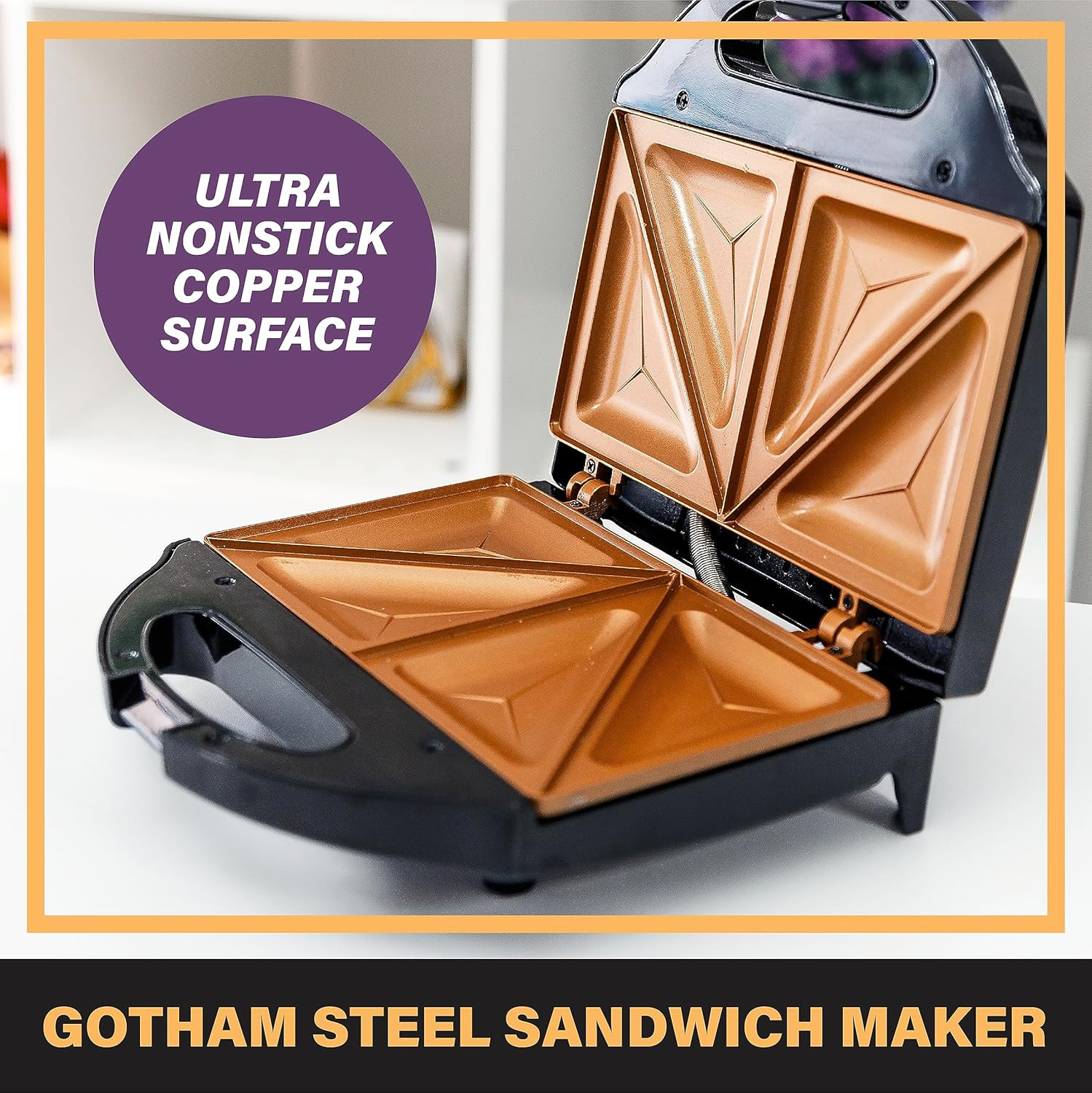 Gotham Steel Nonstick Panini Press Sandwich Maker, 2In1 Breakfast Sandwich Maker