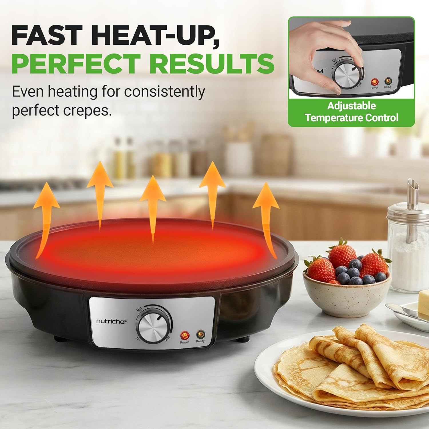 Nutrichef Electric Crepe Maker & Griddle Cooktop – Nonstick 12 Inch Aluminum Hot