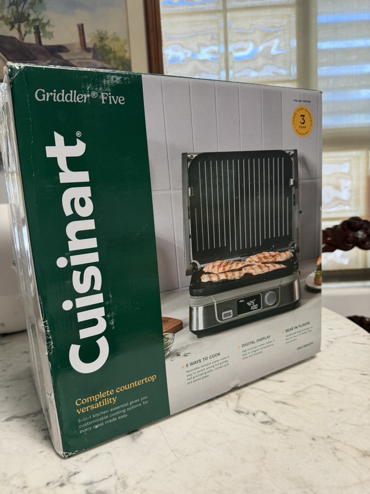 Cuisinart Griddler Five GR-5B Contact Grill Panini Press Open Box Unused