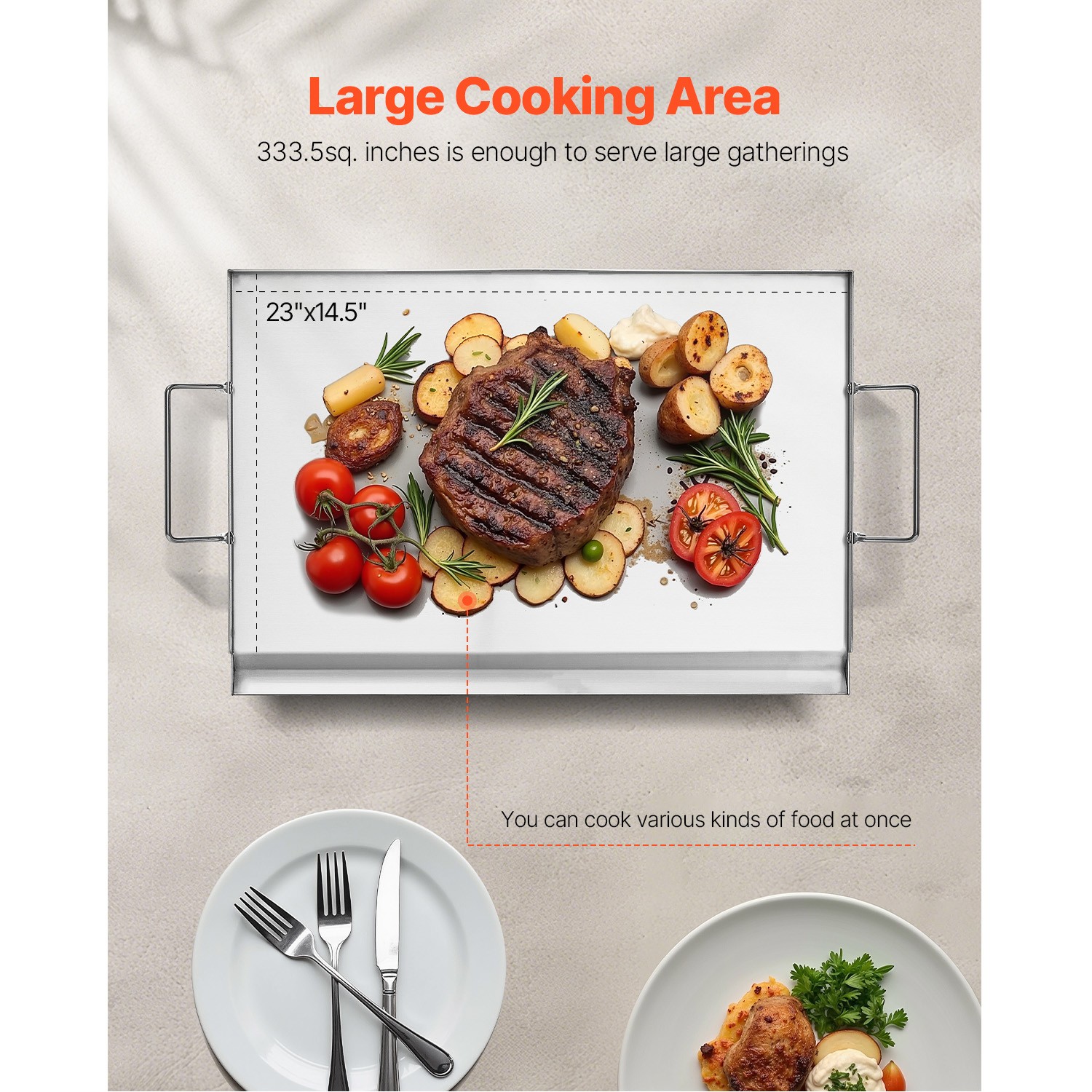 Uimoso 23×16 in Stainless Steel Flat Griddle Pan for BBQ and Cooking