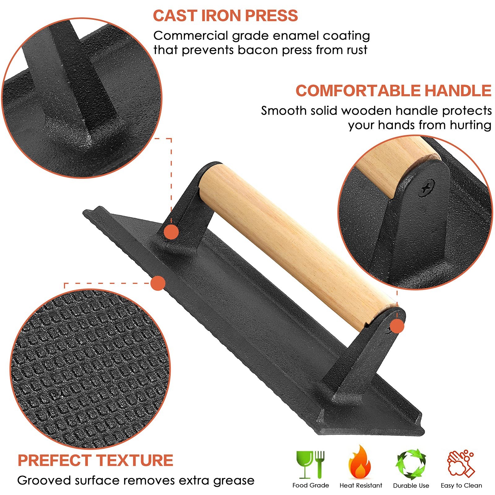 HaSteeL Bacon Hamburger Press for Rectangular BBQ Press, 1pcs