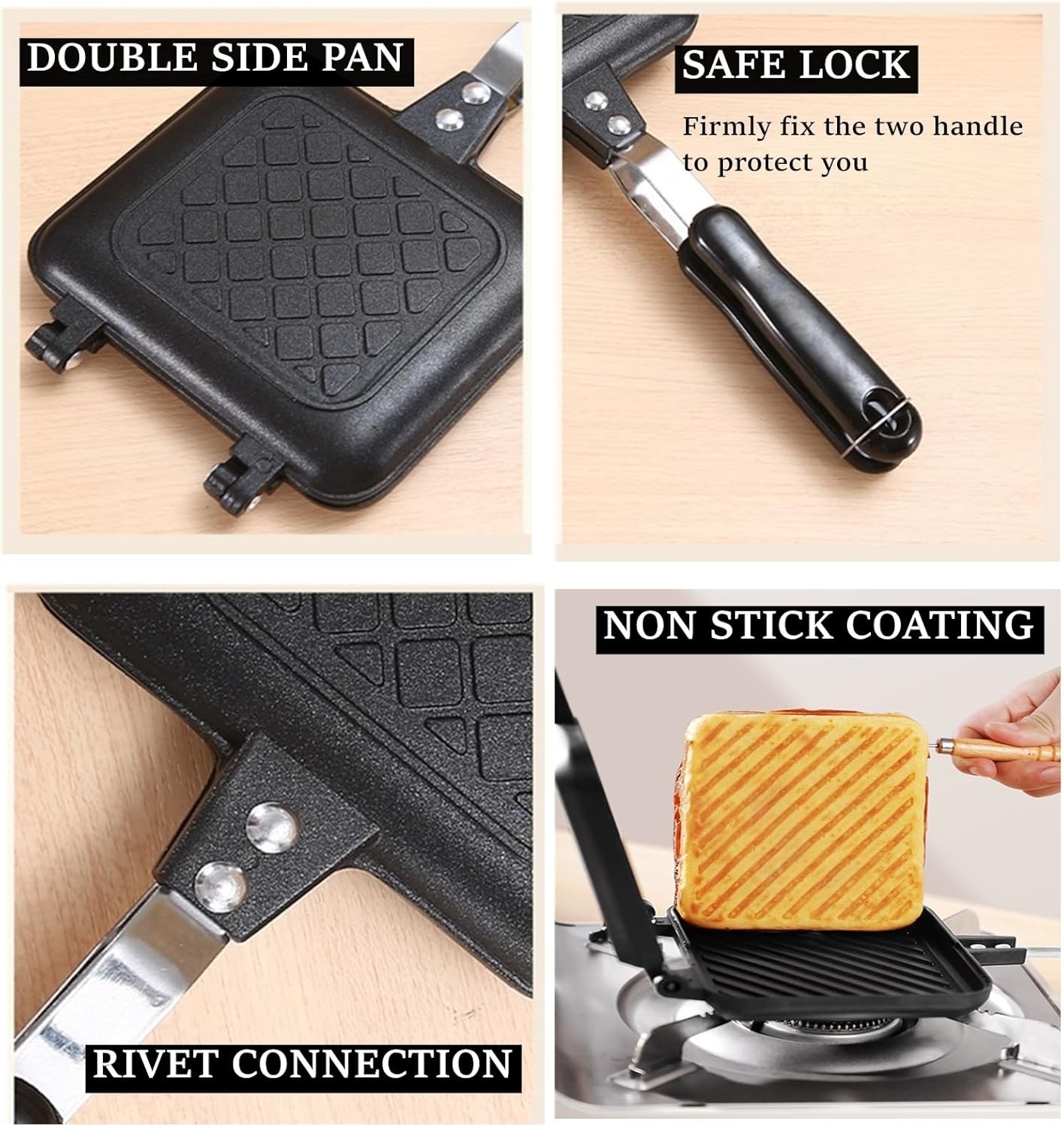 Sandwich Maker Grilled Panini Maker Pan W/ Non-Stick Plates Stovetop Toasted