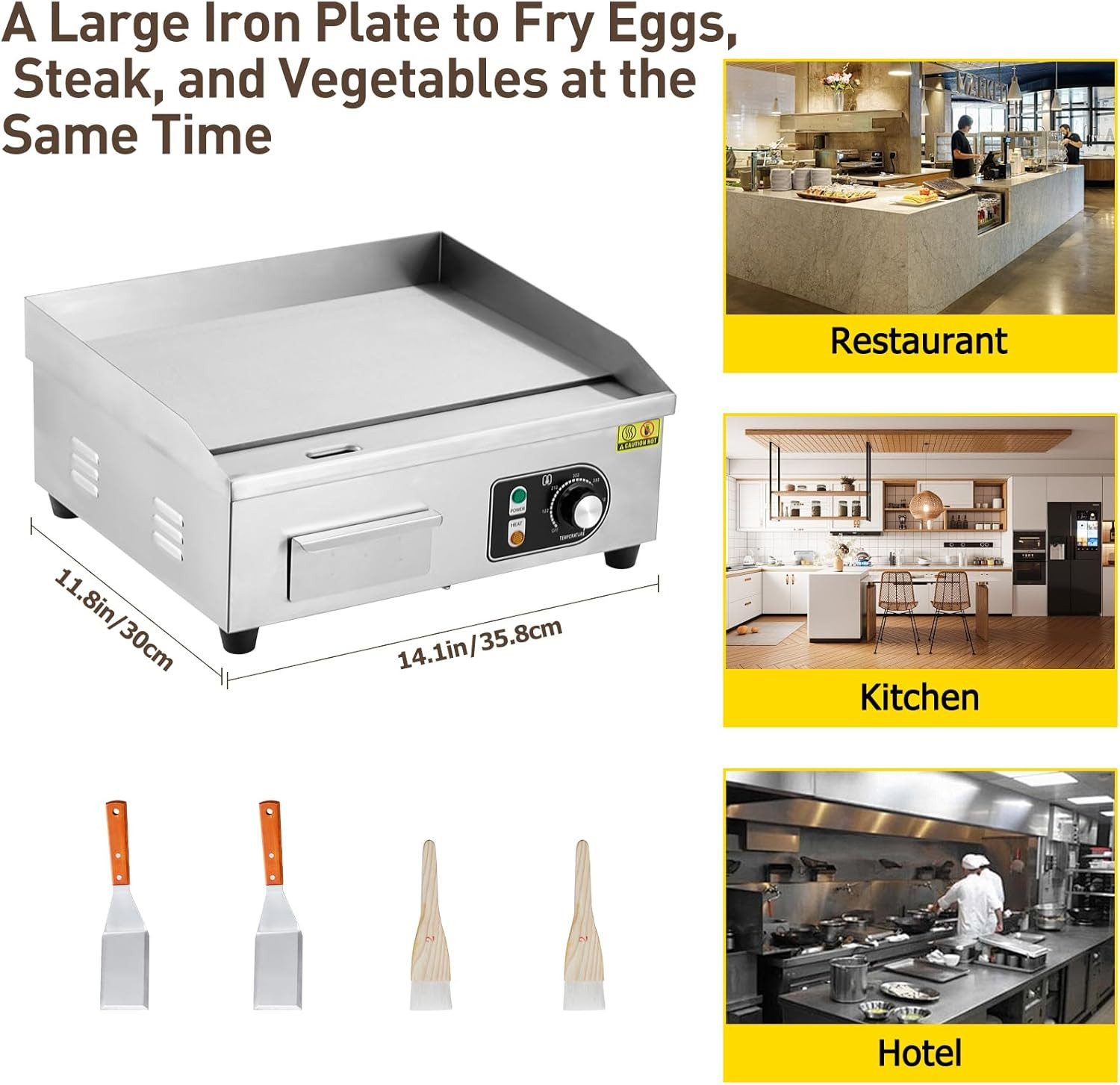 14-Inch Stainless Steel Electric Griddle – 3000W Nonstick & Adjustable Temp