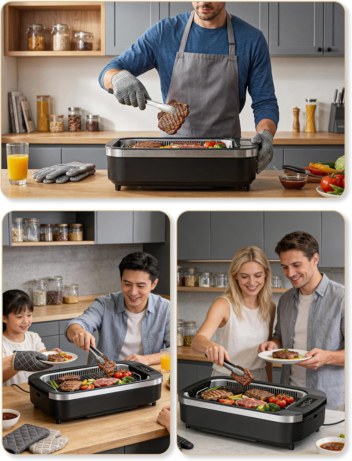 Indoor Smokeless Grill, Indoor Grill, 1500W Electric Grill with Tempered Glass