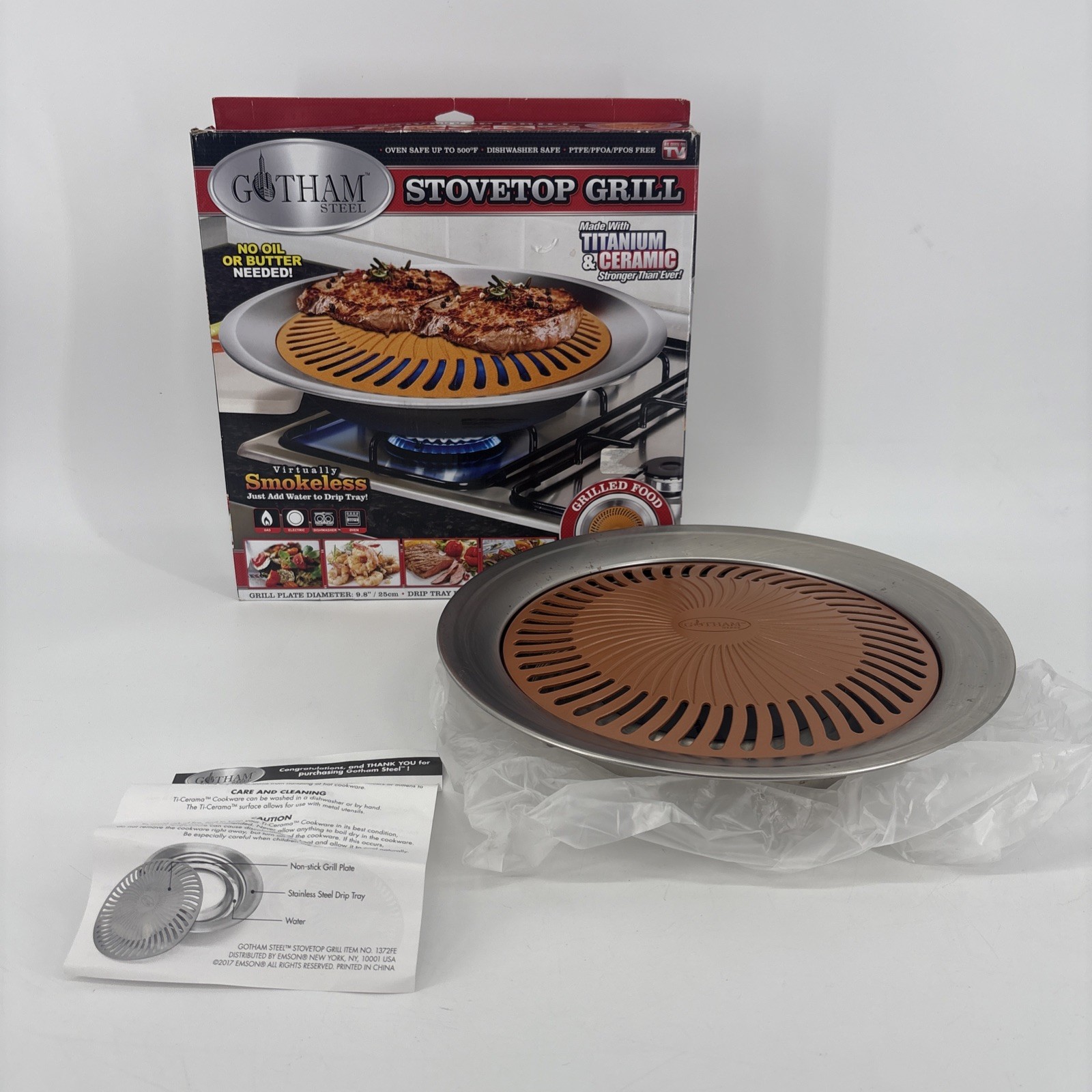 Gotham Steel Stovetop Grill Titanim & Ceramic Nonstick Virtually Smokeless New