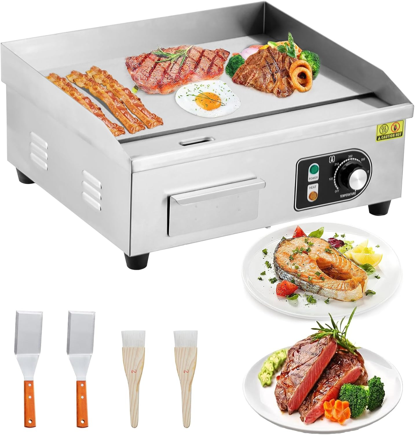 22-Inch Non-Stick Electric Teppanyaki Grill with 1600W Power & Temp Control