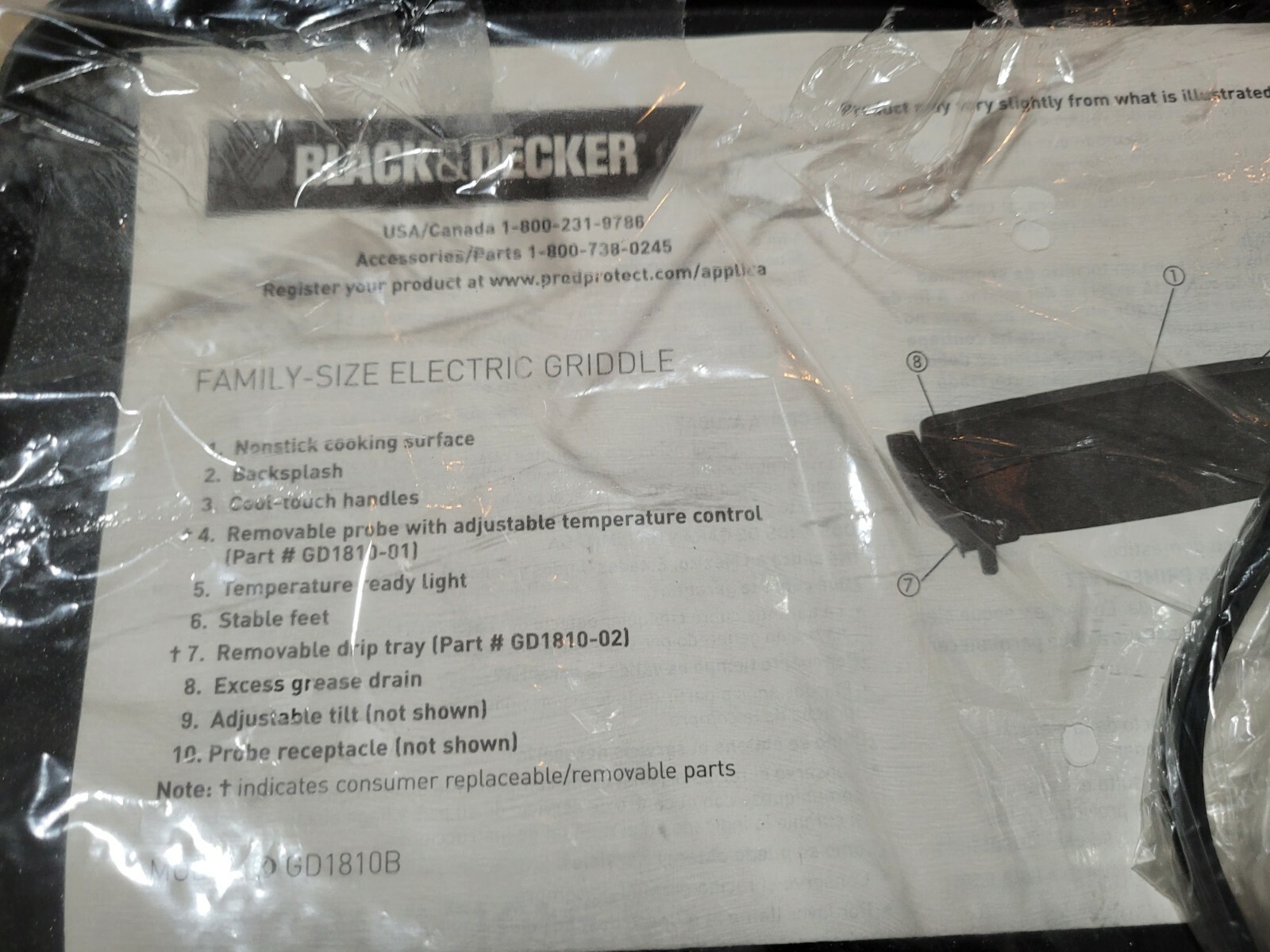 Black & Decker Family-Size Griddle GD1810B Open Box.