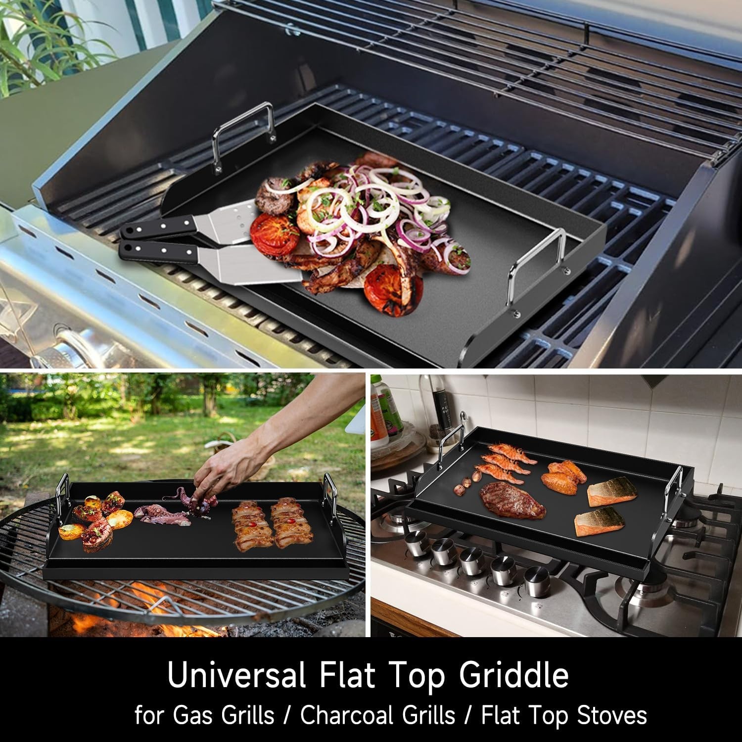 Nonstick Griddle for Gas Grill, 25″ x 16″ Ceramic Coated Flat Top Griddle for…