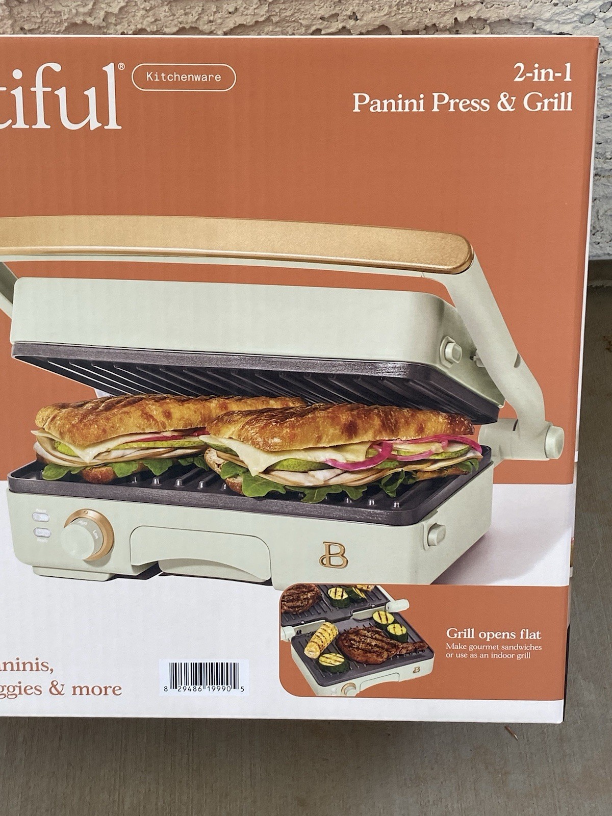 Beautiful 2-in-1 Panini Press Grill White Icing Drew Barrymore Nonstick