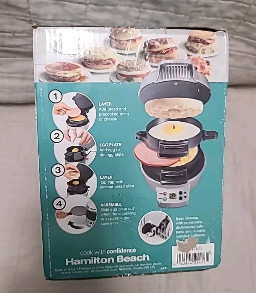 NIB Hamilton Beach Breakfast Sandwich Maker Silver Model 25478R