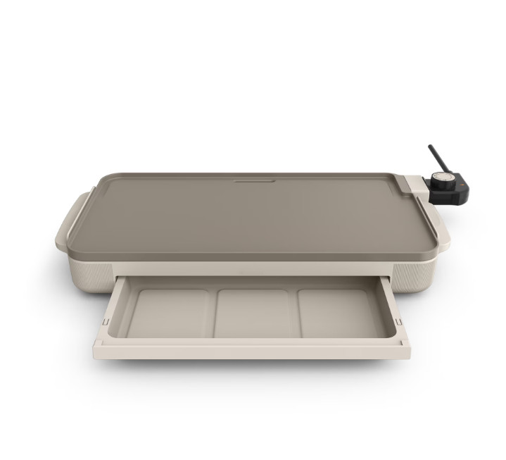 10×18 Inch Ceramic Nonstick Griddle with Warming Tray Oatmilk Electric