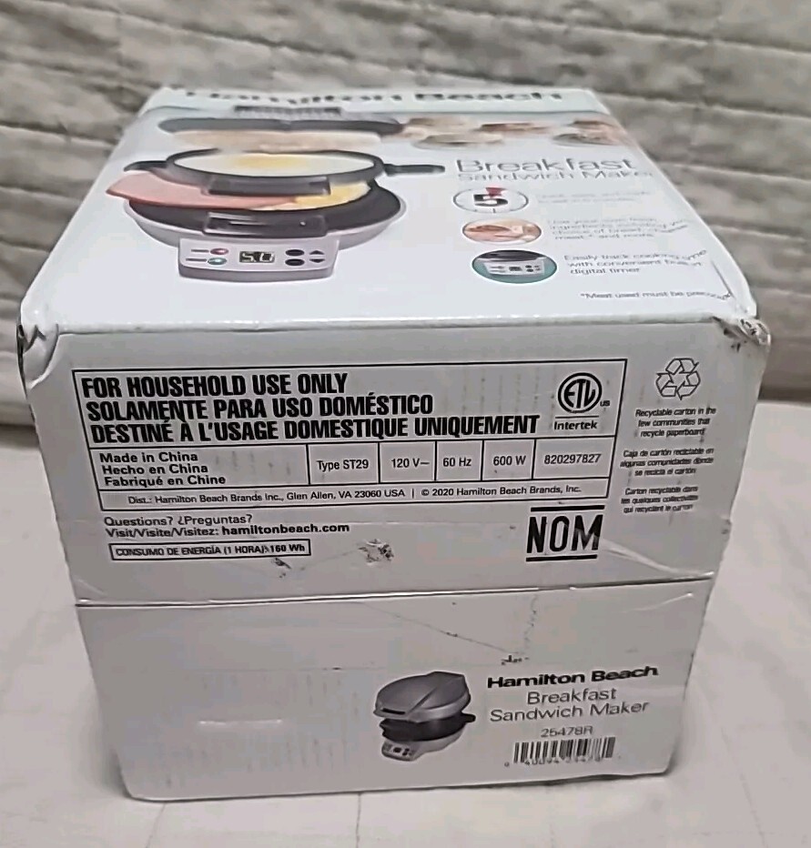 NIB Hamilton Beach Breakfast Sandwich Maker Silver Model 25478R