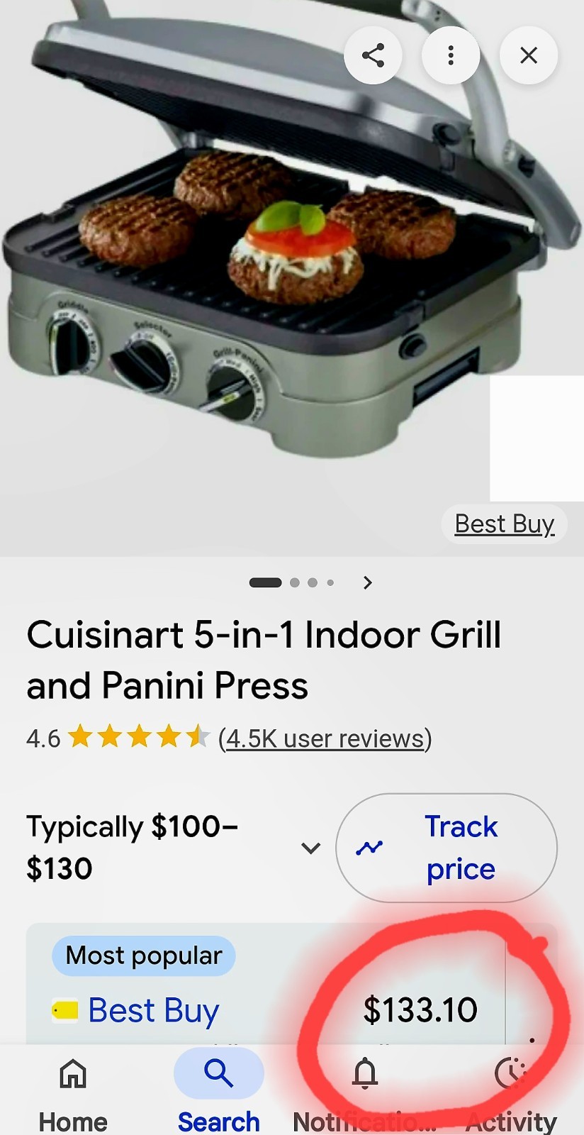 Cuisinart Griddler Indoor Electric Grill/Griddle Panini Press 1500W GR-4NNAS