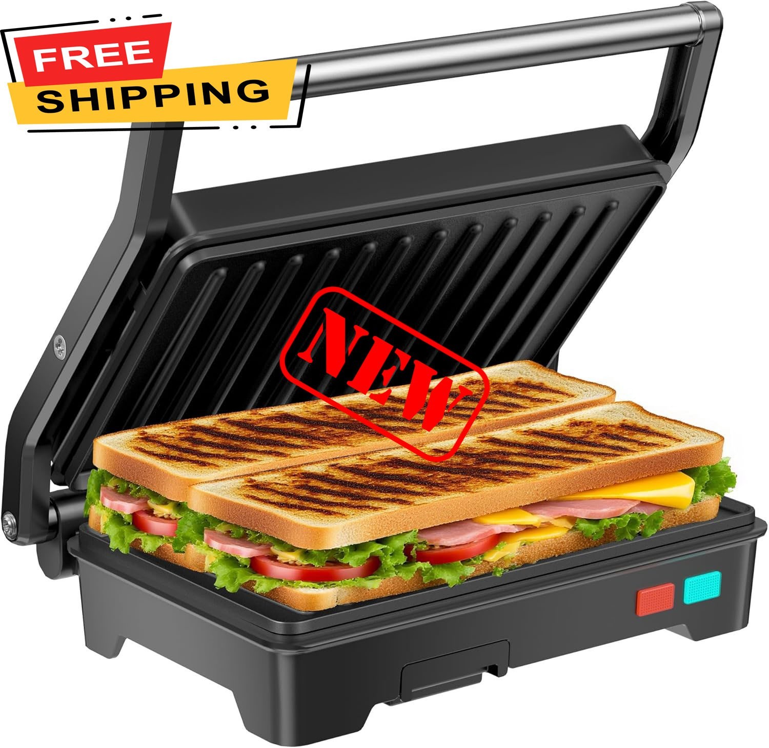 Prensa para Panini, Sandwichera de 1000 W con placas antiadherentes, apertura de