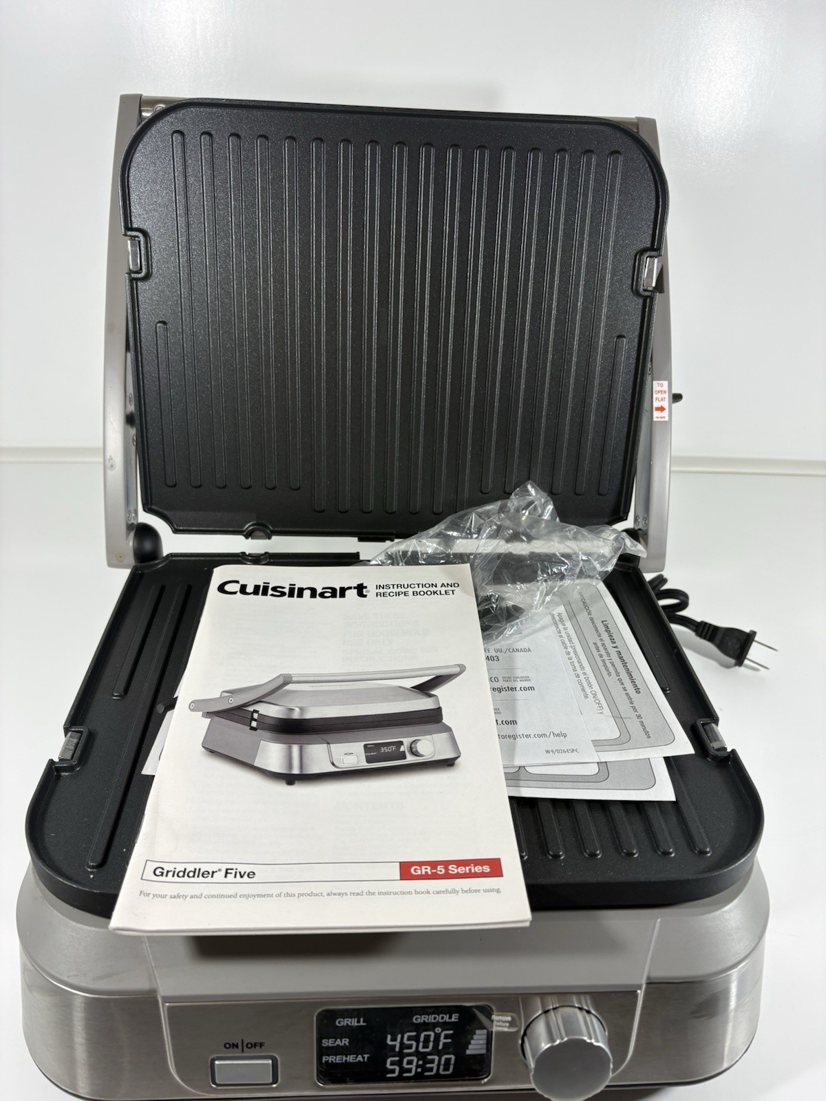 Cuisinart Electric Griddler Food Press FIVE – GR-5B 5-in-1 LCD Display