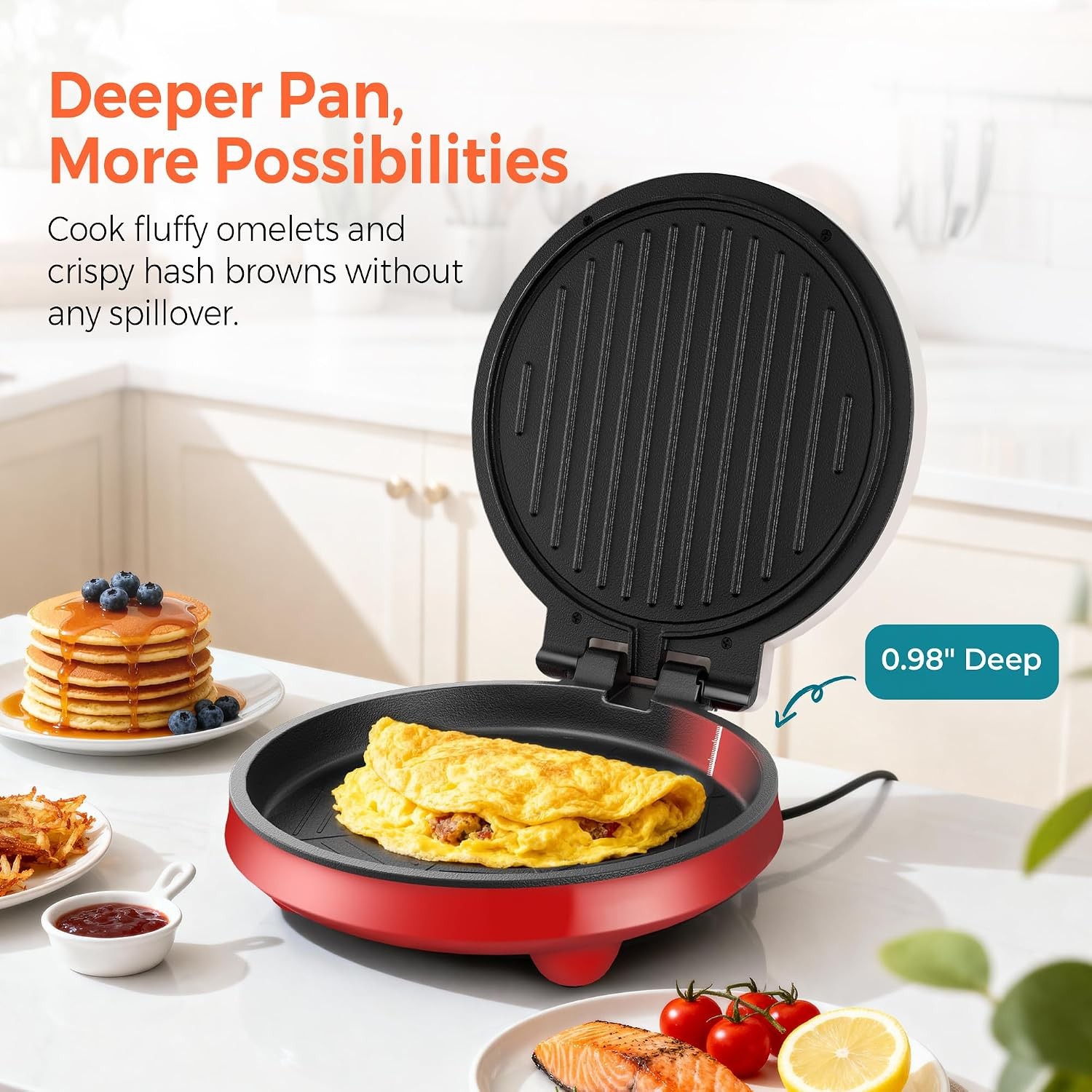 3-in1 Electric Griddle Nonstick & Sandwich Maker with On/Off Switch | 8″ Round